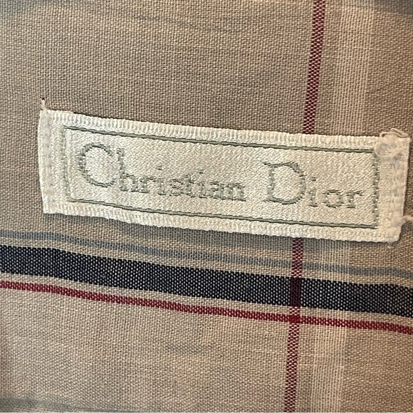 Christian Dior Long Sleeve Button Down Size XL Tan/Navy/Red Plaid - Picture 7 of 16